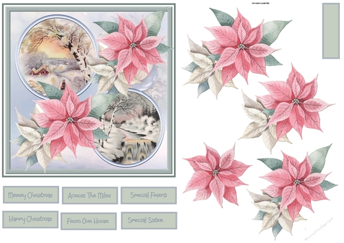 Vintage Christmas and poinsettias 6x6