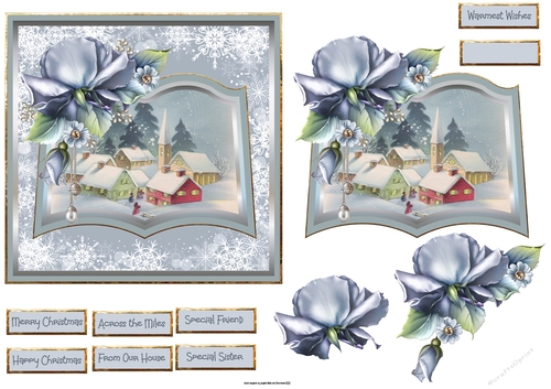 Vintage village and rose 6x6