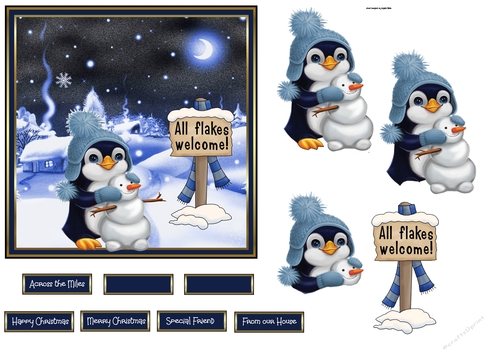 Penguin builds a snowman 6x6