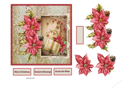 Christmas carol and poinsettia 6x6