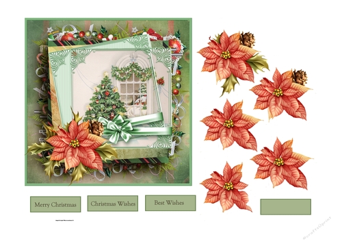Christmas tree and poinsettia 6x6
