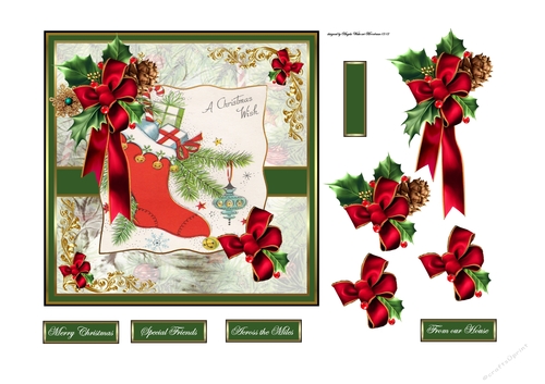 Christmas stocking and holly 6x6