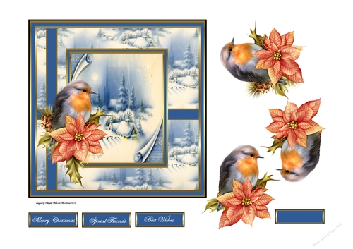 Robin redbreast and poinsettia 6x6