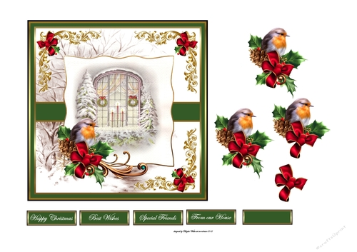 Christmas candles and robin 6x6