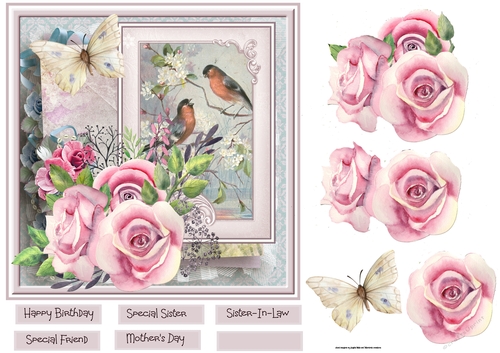 Rose birds and butterfly 7x7
