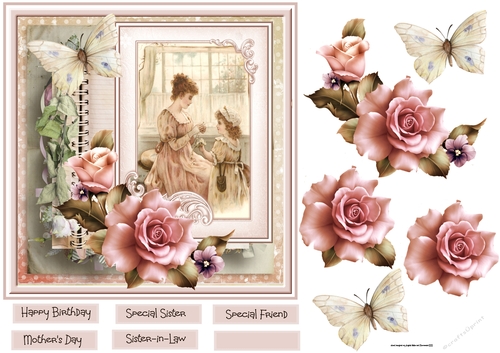Mother and daughter with roses 7x7