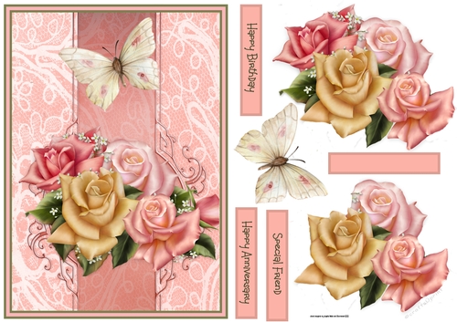 Pink rose and butterfly A5