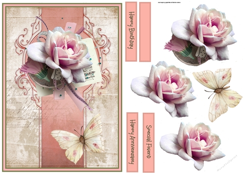 Vintage rose and butterfly A5