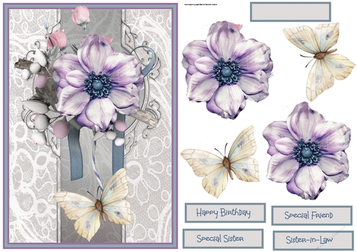 Purple flower and butterfly A5