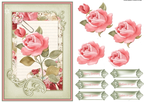 Pink rose and lace A5