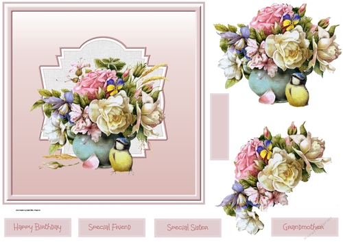 Vintage mixed flowers 7x7