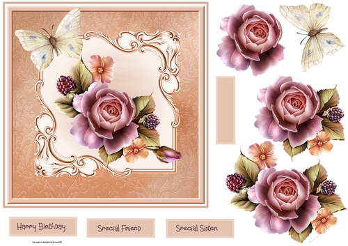 English rose and butterfly 7x7