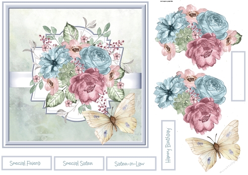 Mixed flowers and butterfly 7x7