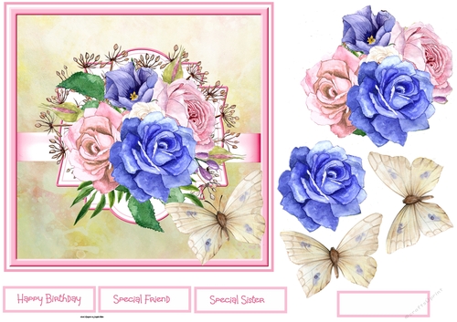 Blue and pink rose 7x7
