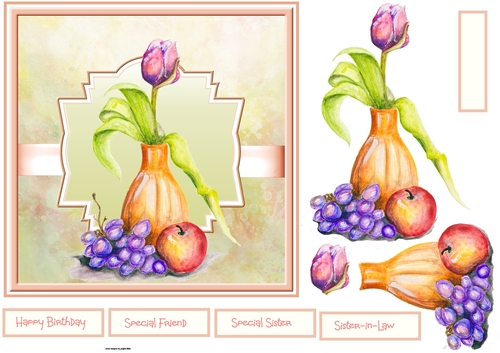 Grapes, apple and tulip 7x7