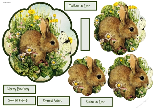 Rabbit, butterfly and wild flowers 6x6 topper