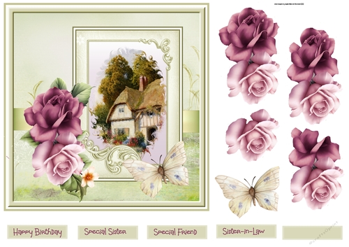 Country cottage and roses 7x7