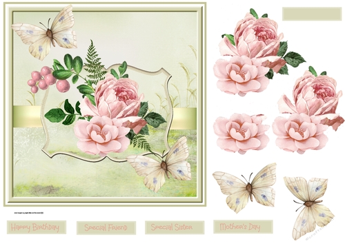 Vintage rose and butterfly 7x7