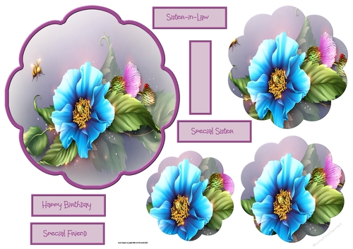 Blue flower and thistle scallop shaped card