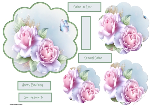 Pink rose and butterfly scallop card