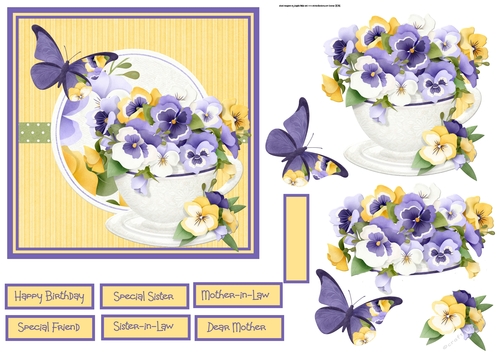 teacup of pansies 6x6
