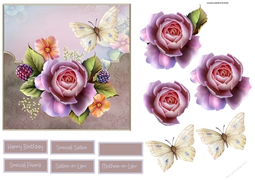 English rose and butterfly 6x6