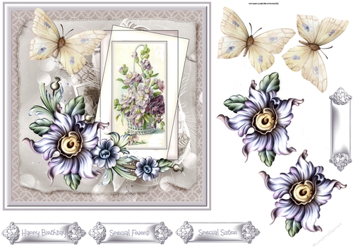 Basket of flowers and butterfly 7x7