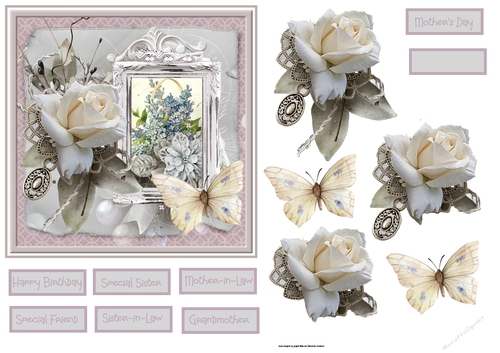 White rose and butterfly 6x6