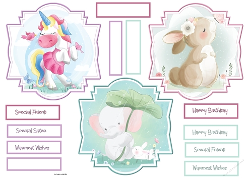 Unicorn, rabbit and elephant toppers