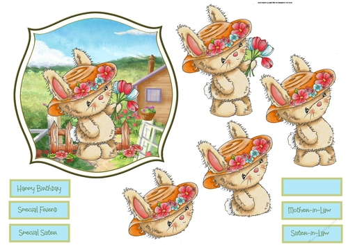 Cute bonnet bunny 6x6