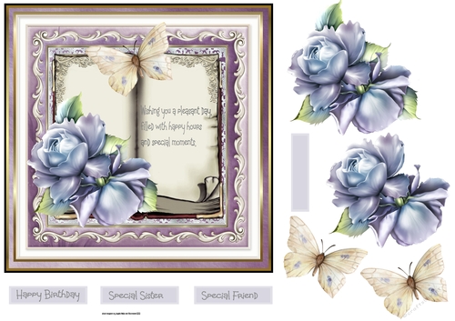 Blue rose and butterfly book style 7x7