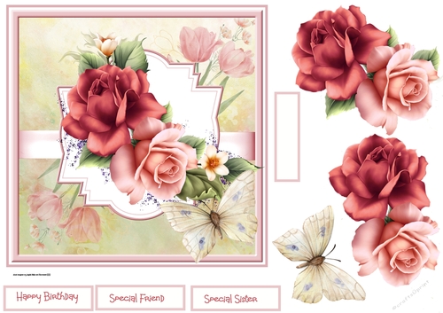 Summer roses and butterfly 7x7