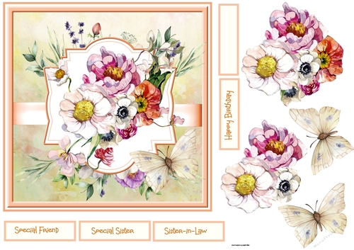 Mixed flowers and butterfly