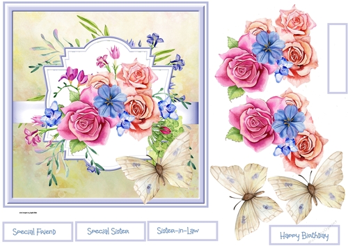Roses and butterfly 7x7