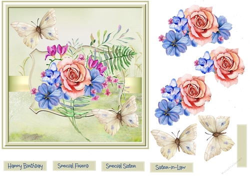 Mixed flowers and butterfly 7x7