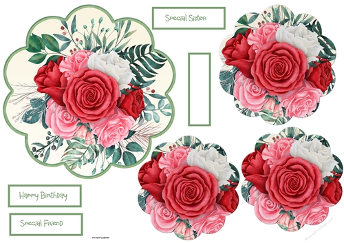Red and pink rose scallop card