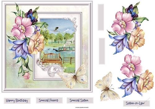 Flowers and houseboat on the river 7x7