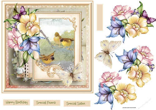 Yellow birds and flowers 7x7