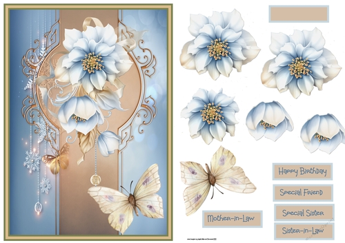 Frosted blue rose A5