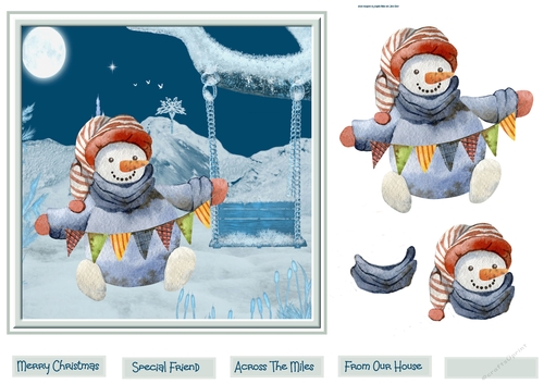 Snowman hanging up bunting 7x7