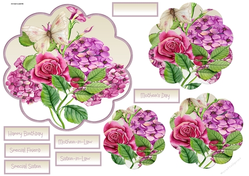 Mixed flowers and butterfly scallop card