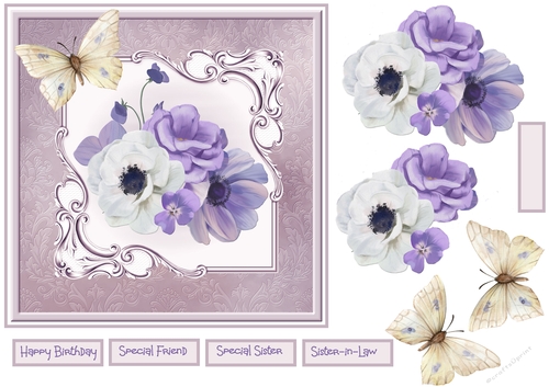 purple anemone and butterfly 7x7