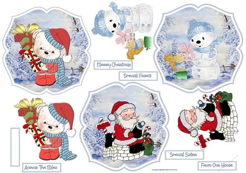 Teddy bears, snowman and Santa toppers