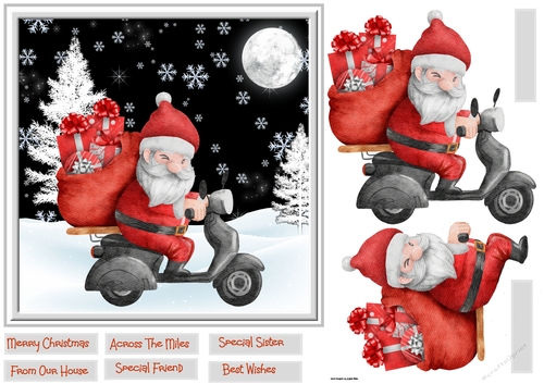 Santa on his motor scooter 7x7