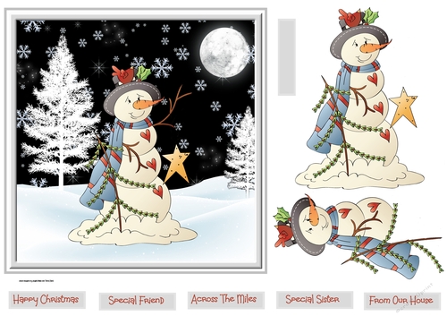 Snowman, robin and star 7x7