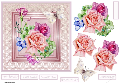 Mixed flowers and butterfly 7x7