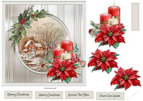 Candles and poinsettia 7x7