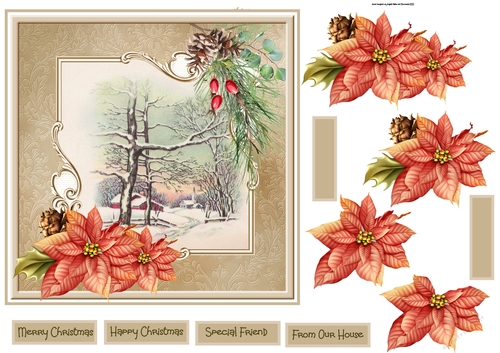 winter scene and poinsettia 7x7