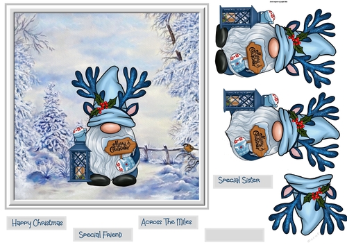 Gnome with reindeer head band 7x7
