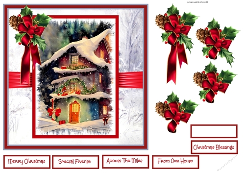 Decorated house with lights and holly 7x7